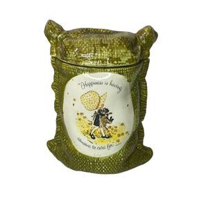 Vintage Holly Hobbie avocado green canister.